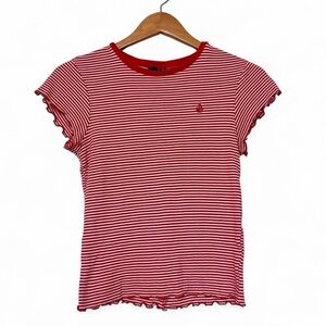 Volcom Red and White Striped Short Sleeve Tee